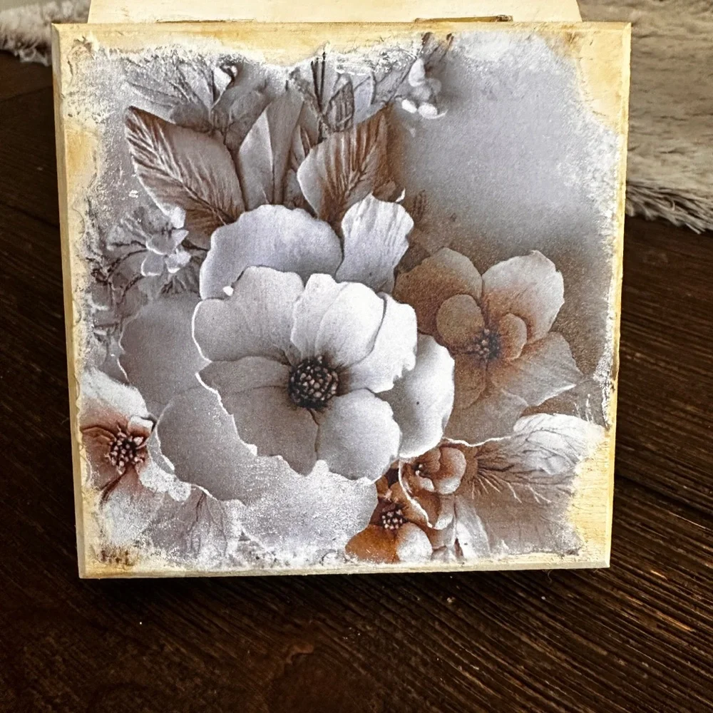 Hand crafted wooden floral trinket box